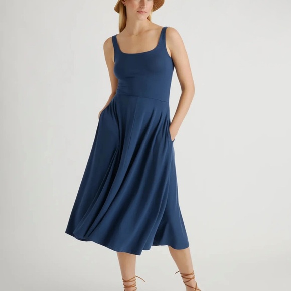Quince Dresses & Skirts - Quince Sleeveless Long Midi Dress Pockets Women L Navy Blue Fit & Flare Tank